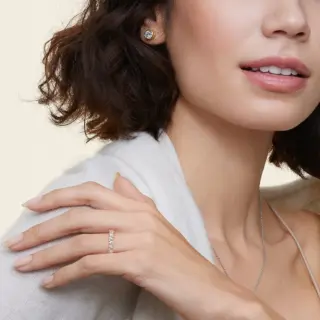 Olivetta Half Coverage Ring in 18K white gold with scattered lab‑grown pear and round diamonds