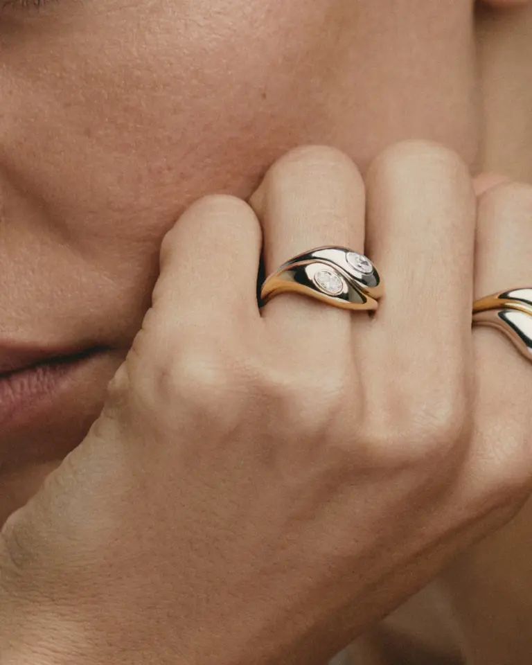 Asymmetrical Jupiter Ring in 14k recycled white gold featuring a lab-grown diamond, embodying timeless design and sustainable luxury