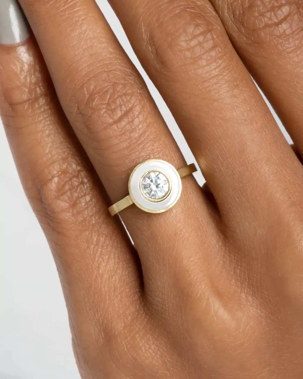 Elegant Bario Neal Senna Ring: 0.50ct diamond in a bezel setting surrounded by white enamel, crafted in recycled 18k gold