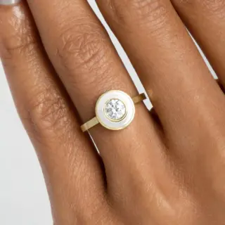 Elegant Bario Neal Senna Ring: 0.50ct diamond in a bezel setting surrounded by white enamel, crafted in recycled 18k gold
