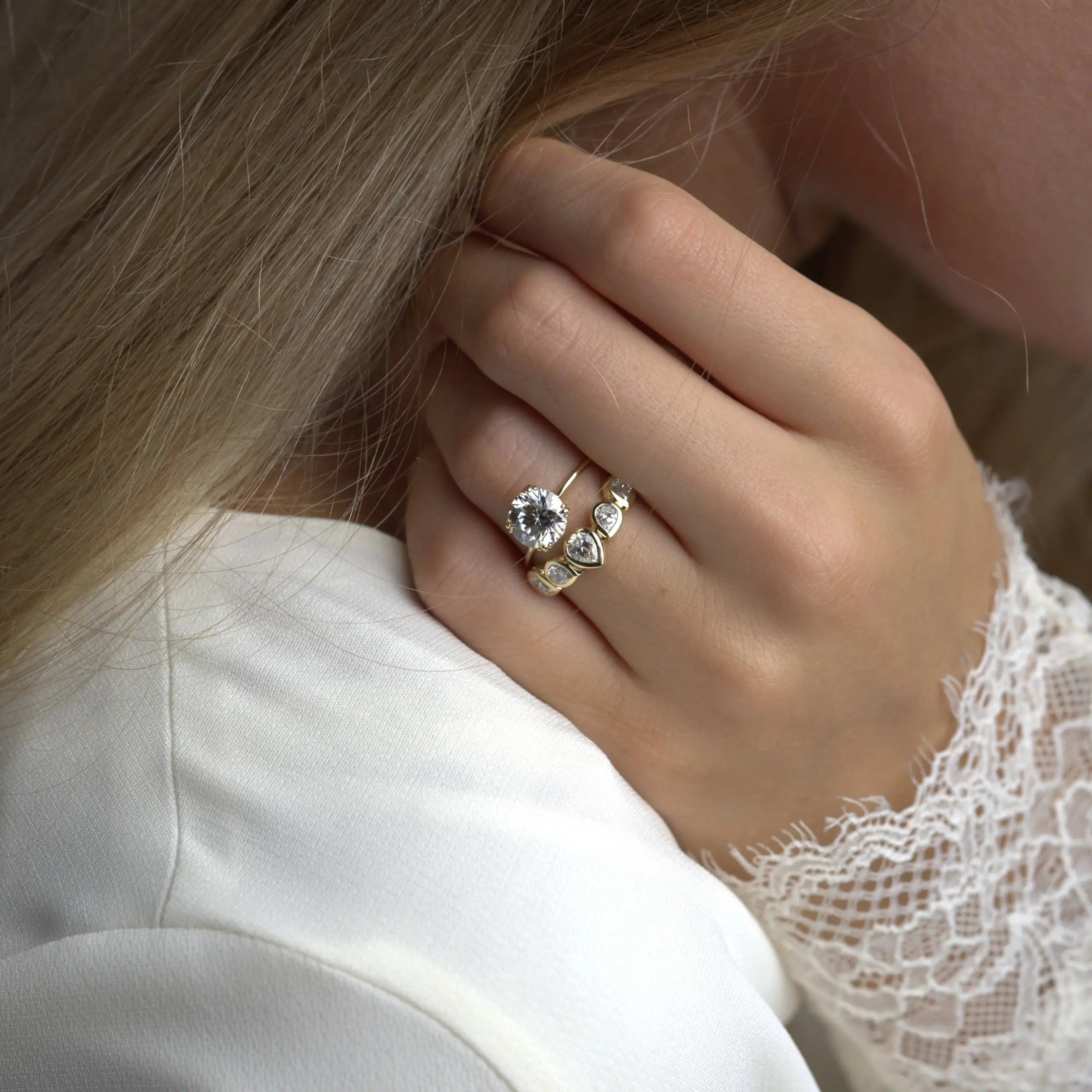 Delicate floral-inspired diamond band in 14k gold – handcrafted stacking ring by Melanie Casey