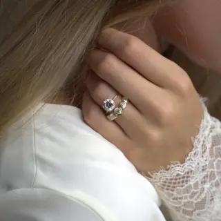 Delicate floral-inspired diamond band in 14k gold – handcrafted stacking ring by Melanie Casey