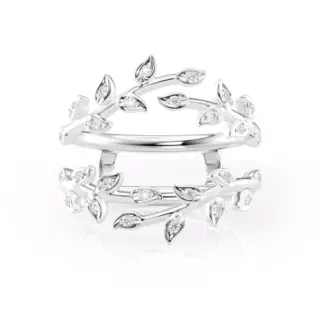 Jacket Emily wedding band in 14K white gold featuring a delicate vine motif with accent diamonds, designed to complement engagement rings.