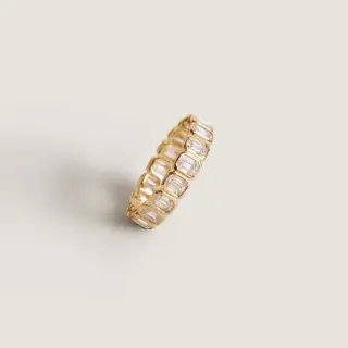 Side profile of the Margot Radiant Eternity Ring highlighting its sleek design and the brilliance of the diamonds.