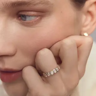 Model wearing the Margot Radiant Eternity Ring, emphasizing its elegant and timeless aesthetic.