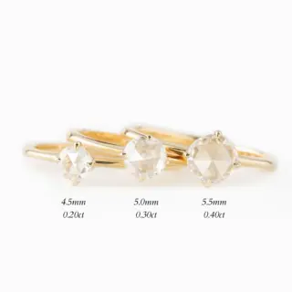 Elegant Alice Ring: 0.30ct round rose cut diamond in 14k yellow gold, one-of-a-kind design, size 7