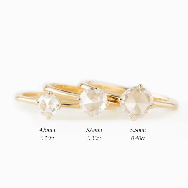 Elegant Alice Ring: 0.30ct round rose cut diamond in 14k yellow gold, one-of-a-kind design, size 7