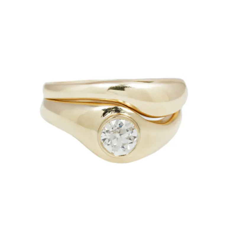 Emmeline ring set by Seaworthy PDX: bezel-set gray diamond on a curved 14K recycled gold band