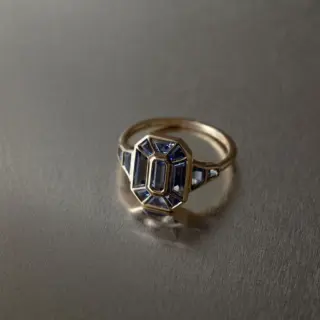 Elegant 14k gold ring featuring cushion-cut dusk sapphire – handcrafted fine jewelry by June Rings