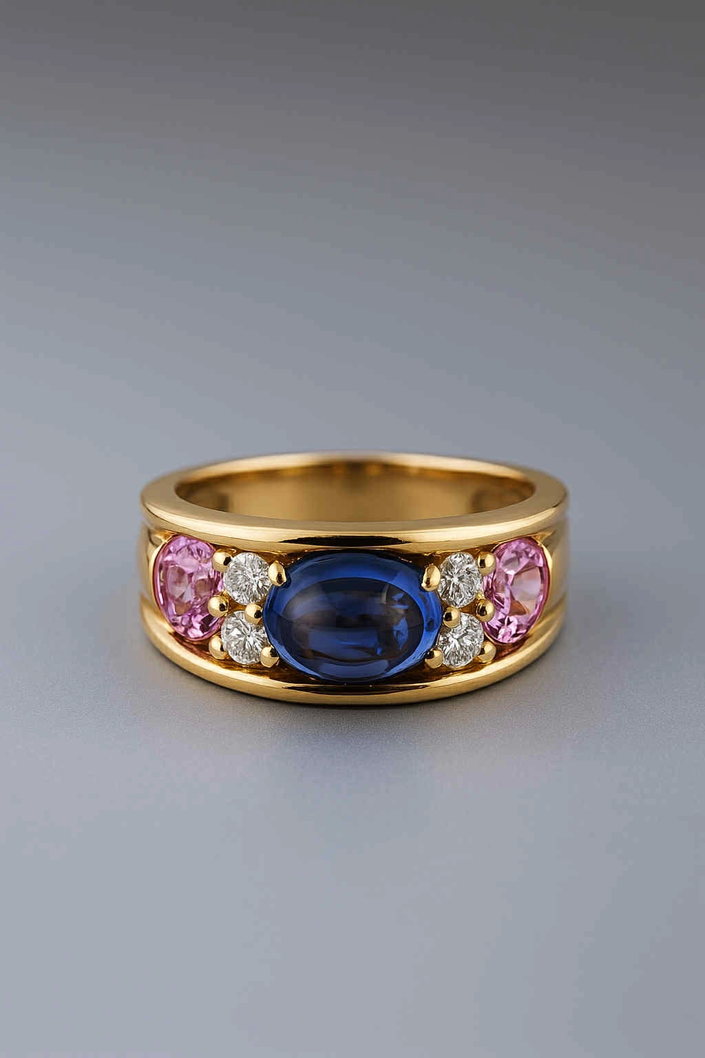 Agne's blue gemstone and pink sapphire ring