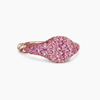 David Yurman Petite Pavé Pinky Ring in 18K rose gold with 0.88 ctw pink sapphires on a 7 mm pavé surface