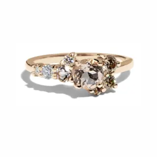 Burst Cluster Morganite with Diamond Ombré Ring by Bario Neal, featuring a 5mm morganite center stone surrounded by champagne and white diamonds in a prong setting