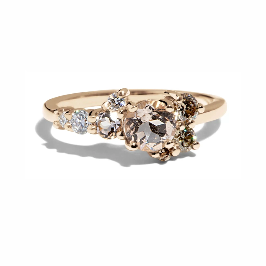 Burst Cluster Morganite with Diamond Ombré Ring by Bario Neal, featuring a 5mm morganite center stone surrounded by champagne and white diamonds in a prong setting