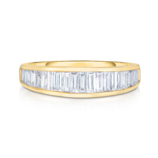 Channel Set Graduated Baguette Diamond Ring with 21 baguette diamonds in 14k gold, handcrafted by Urbaetis Fine Jewelry