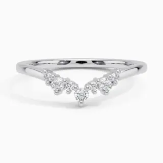 Aubrey diamond ring in 18 K white gold, featuring a delicate curved band with seven round prong-set accent diamonds (0.11 ct total) in F/G color, SI1 clarity.