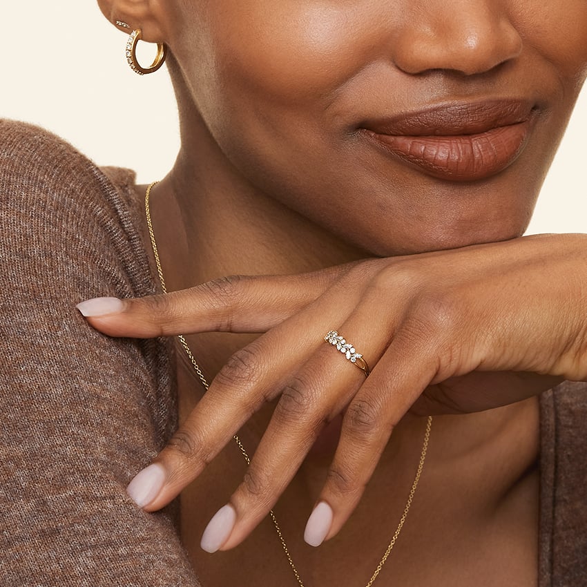 Elegant Jardinière Diamond Ring in 18K Yellow Gold: 0.37ct total diamond weight with alternating marquise and round diamonds in a nature-inspired design.