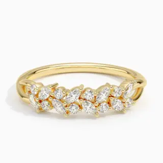 Jardinière Diamond Ring in 18K Yellow Gold by Brilliant Earth: Features two rows of alternating marquise and round diamonds totaling 0.37ct, set in a 4.4mm wide band.