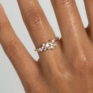 Handcrafted Burst Cluster Ring with 5mm morganite and ombré diamonds, set in reclaimed 14kt yellow gold by Bario Neal