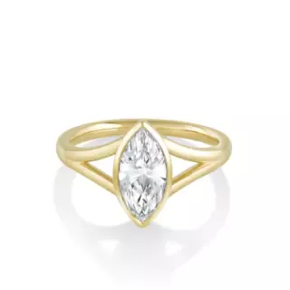 Colette marquise split‑shank engagement ring in 14k yellow gold with bezel-set marquise diamond