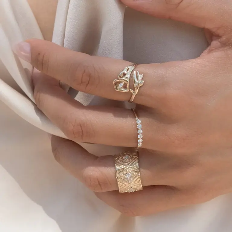 Side profile of the Grecian Diamond Cigar Band highlighting its 12mm wide band and the precision of the diamond settings.