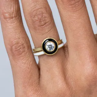 Bario Neal Senna Ring: 0.50ct diamond in a white enamel halo on a square-edged recycled 18k gold band, ethically handcrafted.