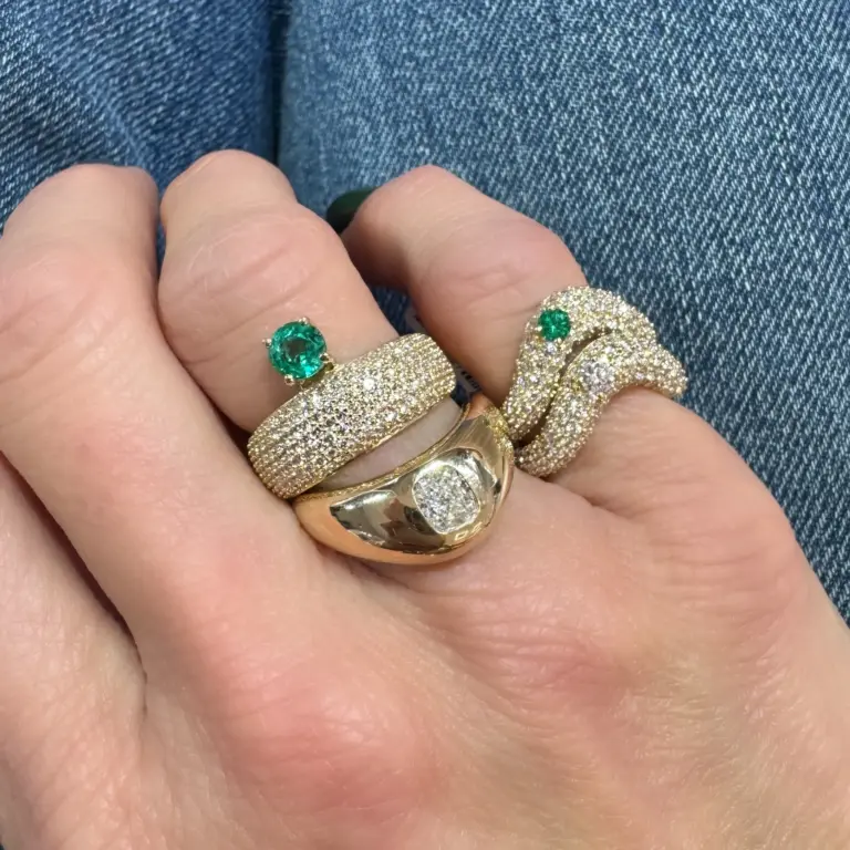 Ashleigh Bergman Curated by AB In Awe wavy ring in 14k rose gold with diamond and pink sapphire accents