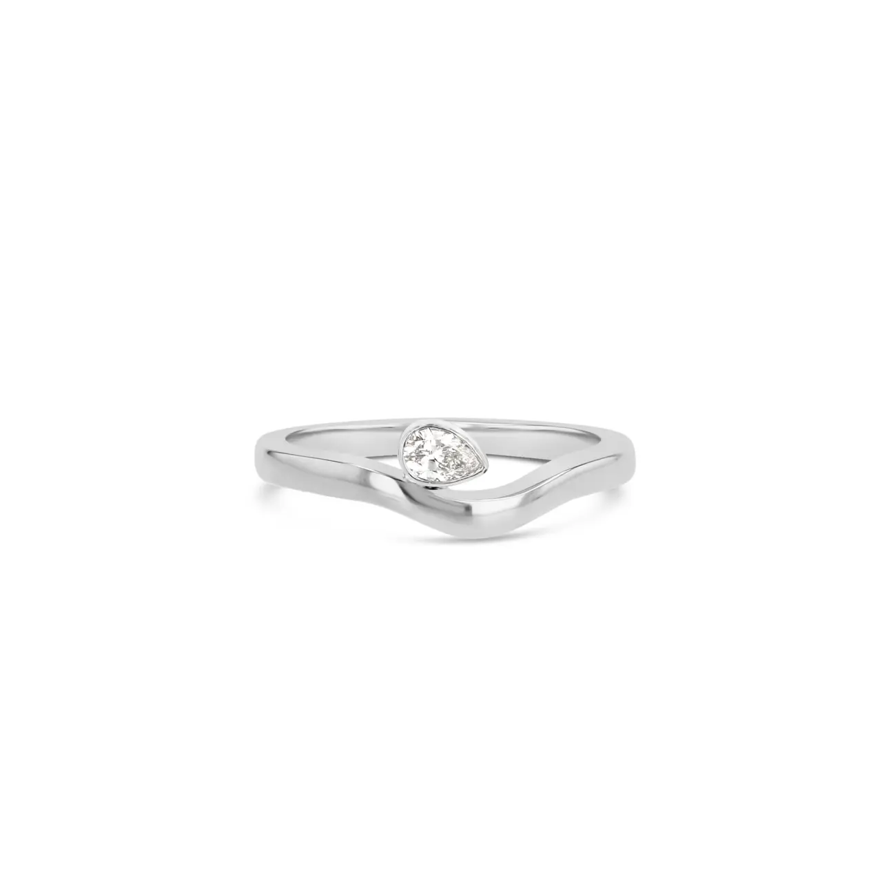 Pear Diamond Wave Band by Grace Lee: single pear diamond on a sculptural wave-shaped 18K gold ring