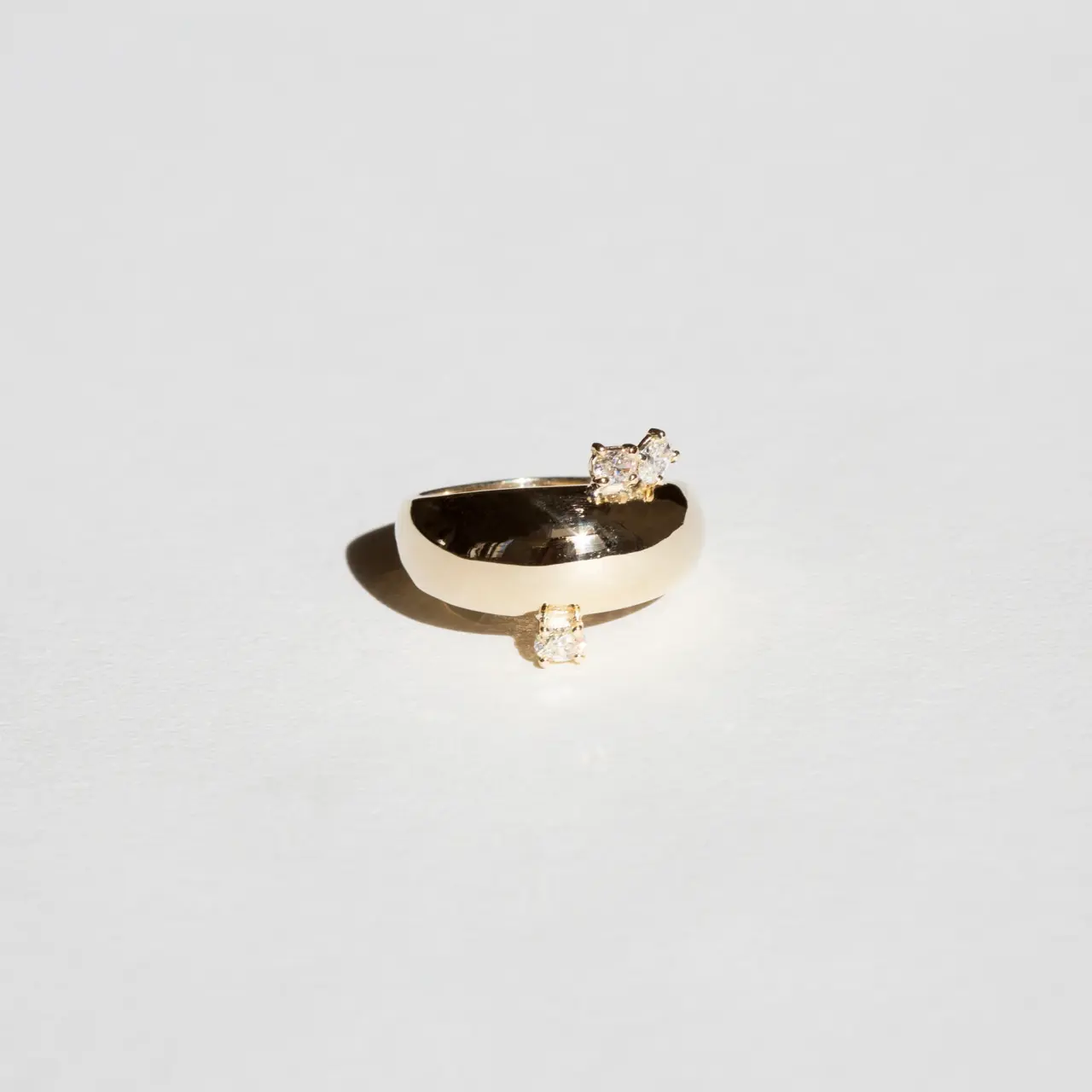 Grace Lee Demi Globe Plus 3 Ovals Ring — 14K yellow gold domed band with three oval-cut diamonds