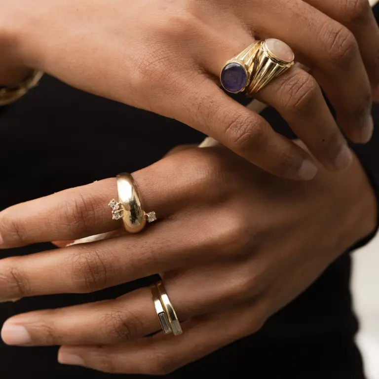 Demi Globe Plus 3 Ovals Ring in 14K white gold, showcasing oval-cut diamonds on a curved band by Grace Lee