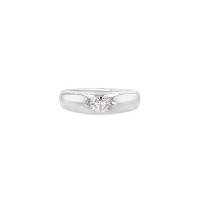 Minimalist 14K gold Marquise Demi Demi band with single marquise diamond” — Emphasizes simplicity and shape