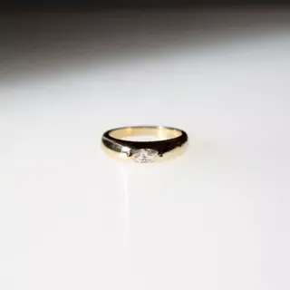apered 5 mm wide gold Demi Demi ring with marquise diamond centerpiece