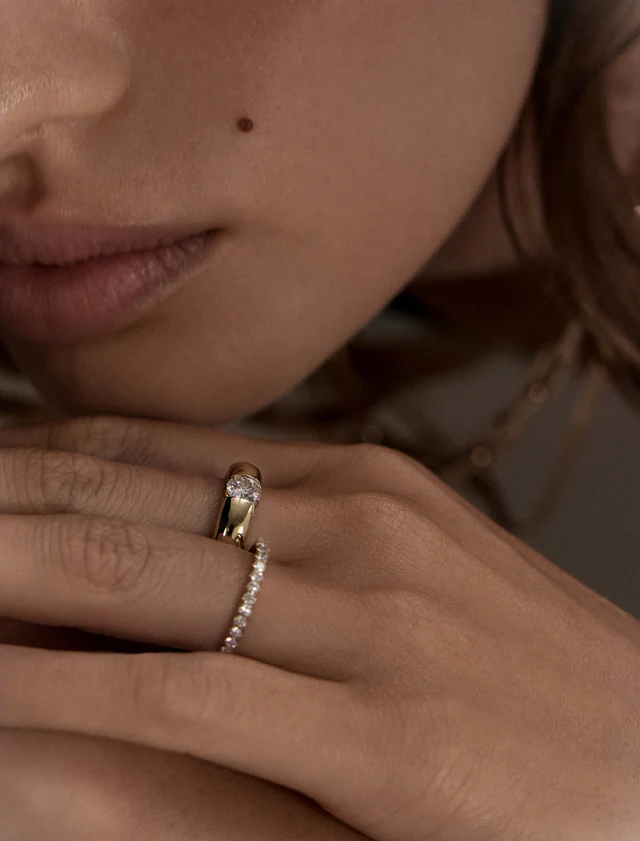 Modern Annika Tension Set Ring by Kinn Studio, crafted in 14k solid gold, showcasing a 0.50 ct round brilliant lab-grown diamond