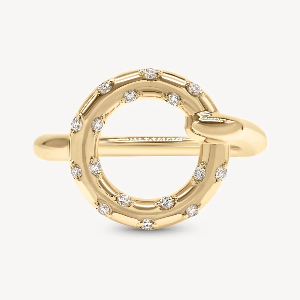The Aria Ring displayed on a finger, highlighting its sparkle and fine craftsmanship.