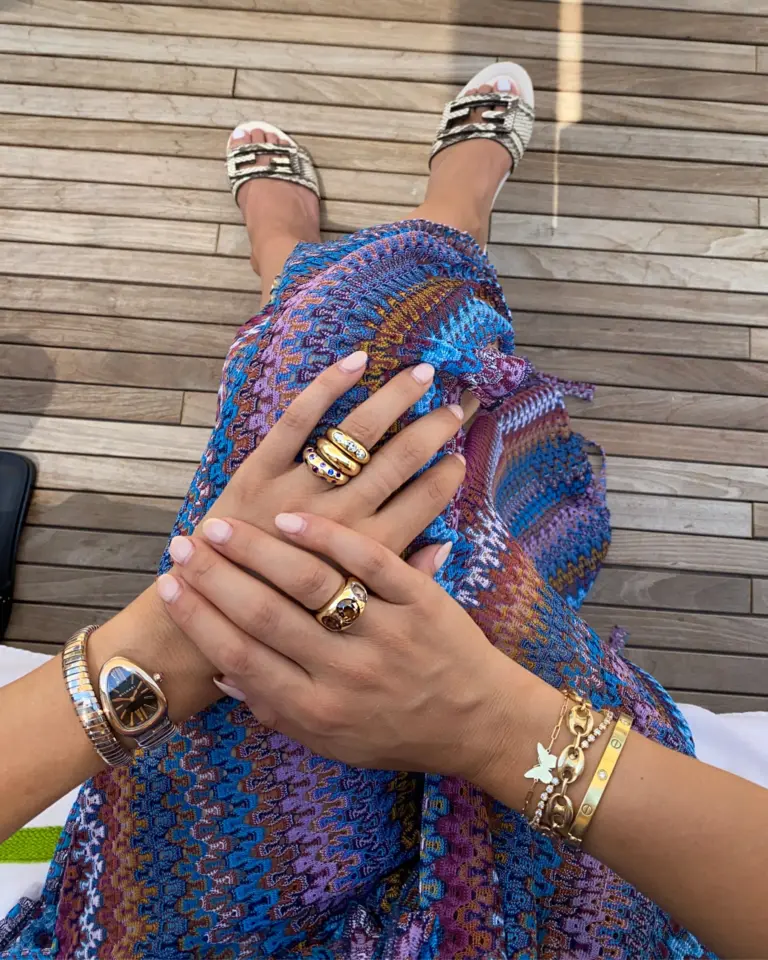 Handcrafted 7mm wide Wavey Rainbow Classic Nomad Ring by Claudia Mae, featuring a vibrant mix of sapphires, rubies, and tsavorite garnets