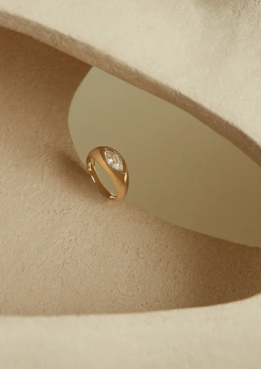 Solid 14K gold engagement ring with 1 ct marquise diamond flush‑set—The Eloise by Kinn