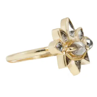 Sunrise Ring by Esqueleto in 18k yellow gold with 0.34 ct marquise gray-green diamond and 0.87 ct salt-and-pepper pear and trillion-cut diamonds