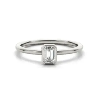 Do Amore Lakshmi 14 k white gold stackable ring with 0.33 ct lab‑created emerald bezel‑set on a delicate rounded comfort‑fit band