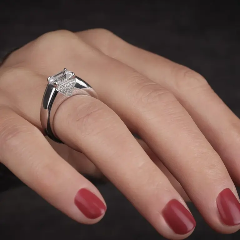 Close-up of the Love Manifesto Band, highlighting the emerald-cut diamond and the intricate pavé setting on the 14K gold band.