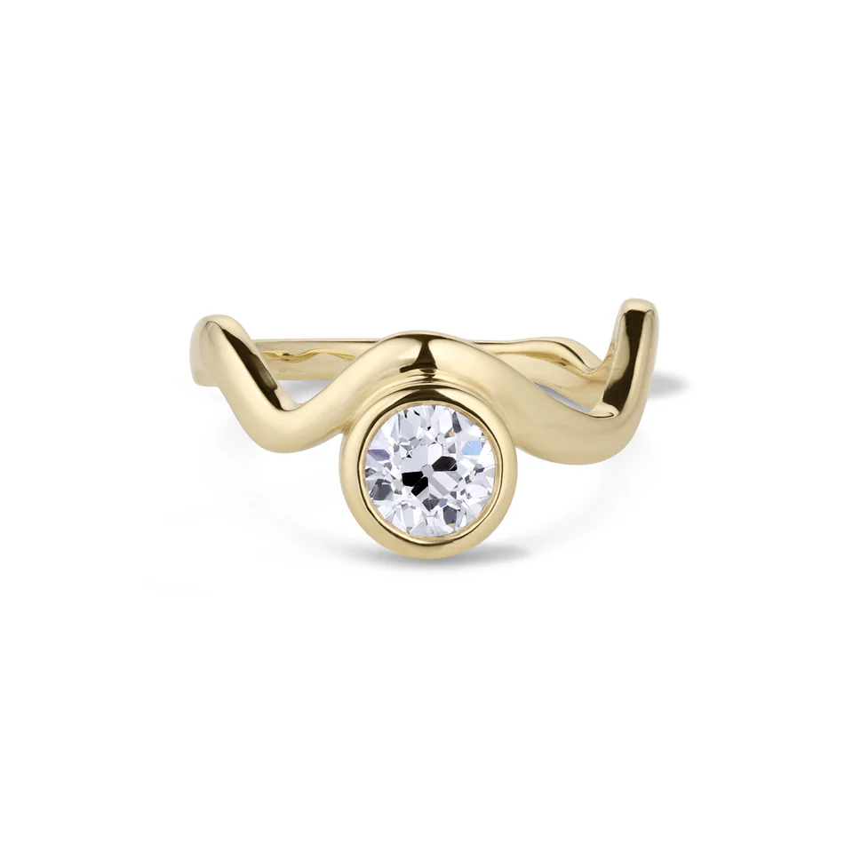 Detailed view of the Old Euro White Diamond Drift Engagement Ring's underside, showcasing the craftsmanship and solid gold construction.
