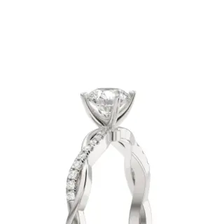 Side profile of Luvari’s 1.5mm wide platinum engagement ring, emphasizing the sleek band and alternating diamond wave pattern.