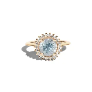 Oval aquamarine engagement ring with sparkling diamond halo – Stellium Ring from Bario Neal