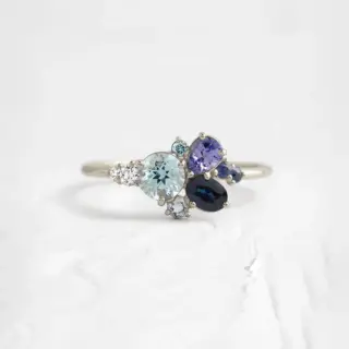 Handmade aquamarine engagement ring with side diamonds – Clear Water Ring from Melanie Casey