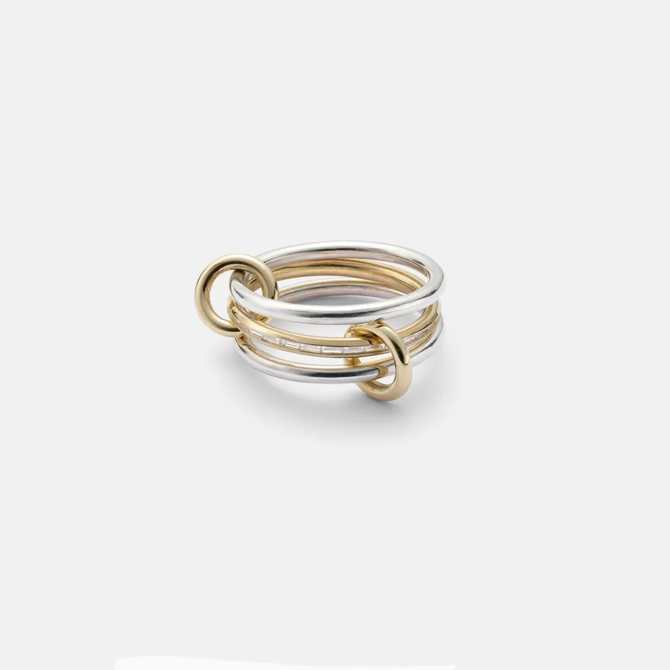 Three-band ring with pavé white diamonds and solid gold connectors – handcrafted Sonja Ring