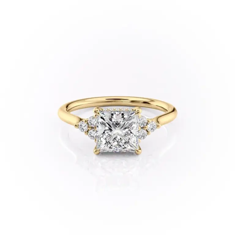 14k gold engagement ring with sparkling princess cut moissanite cluster – modern alternative to diamond