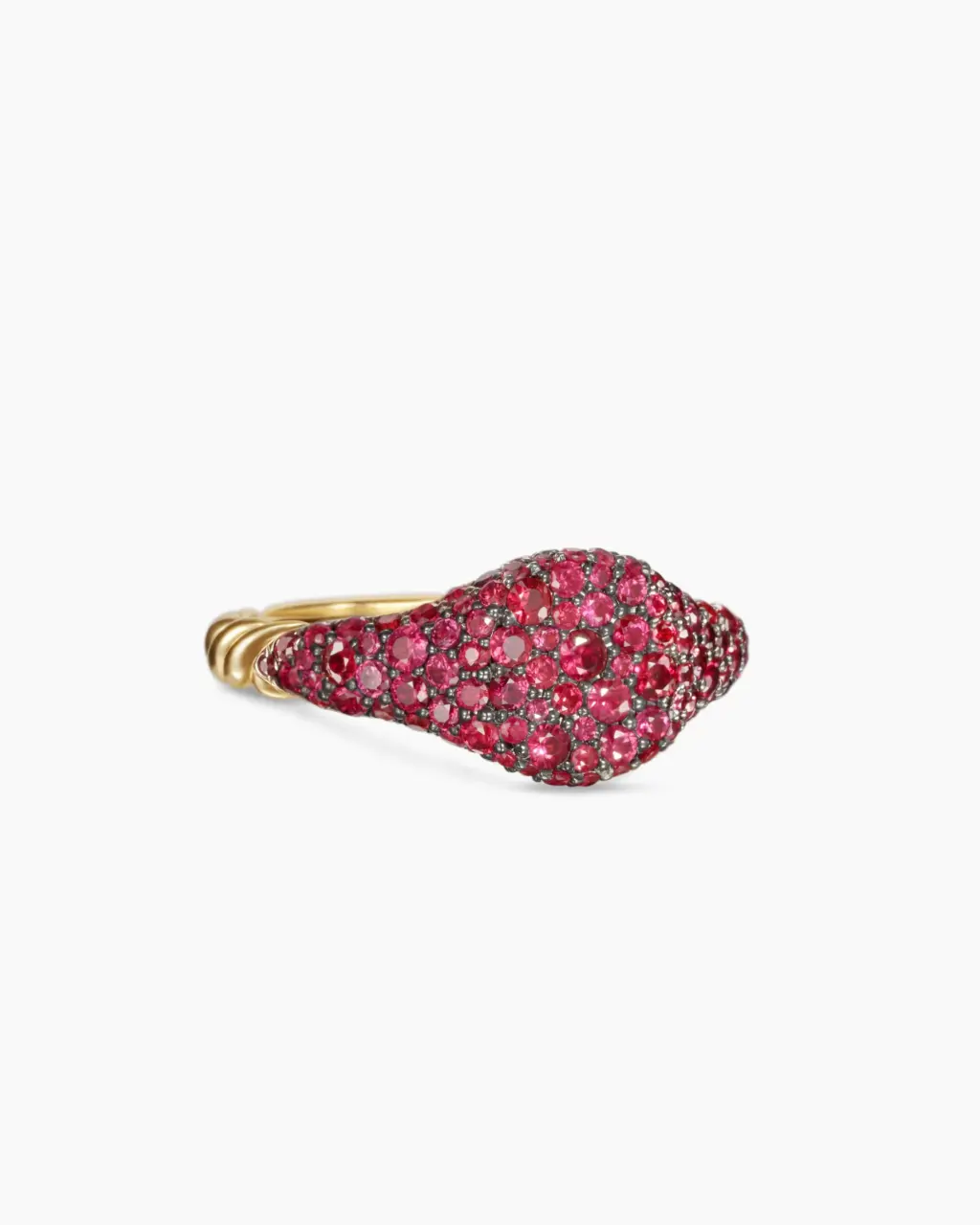 Petite Pavé Pinky Ring by David Yurman: rose-gold band with pavé-set pink sapphires, inspired by NYC night lights.