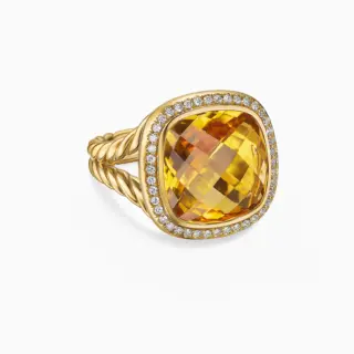 David Yurman Albion Ring with 15mm cushion-cut citrine and diamond halo in 18K yellow gold