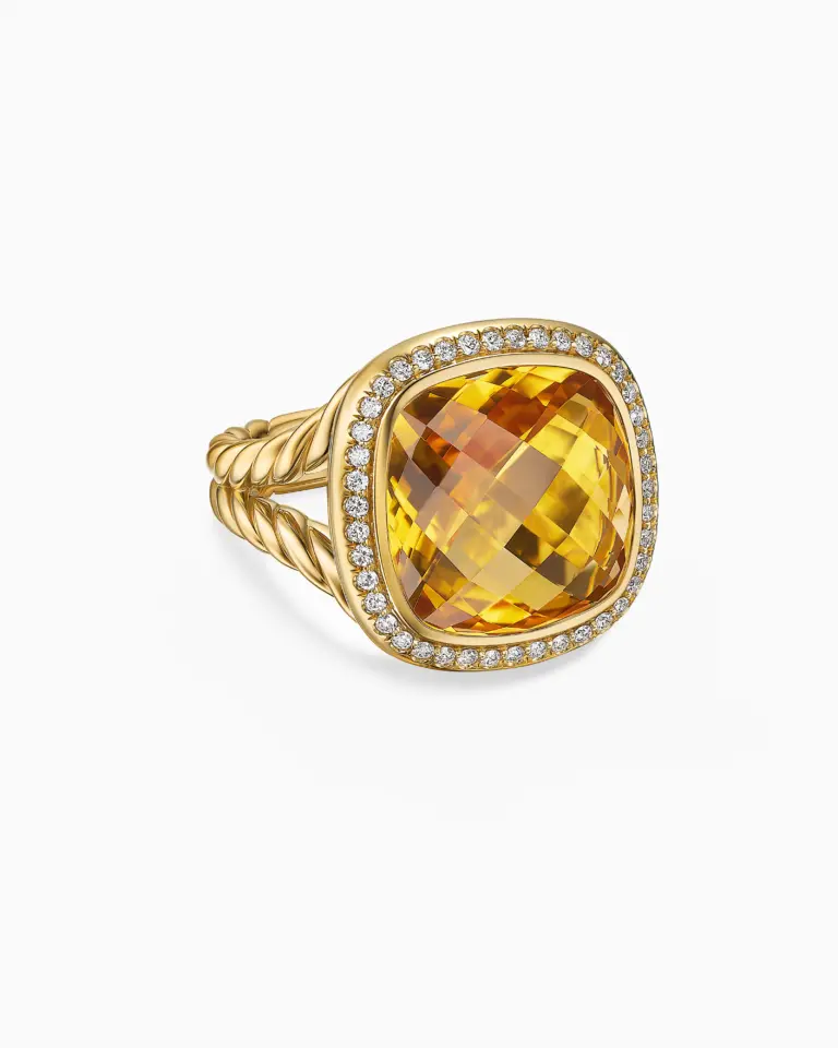 David Yurman Albion Ring with 15mm cushion-cut citrine and diamond halo in 18K yellow gold