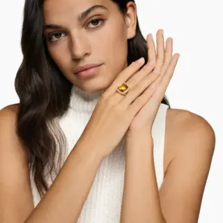Bold 15mm citrine ring by David Yurman with pavé diamonds and signature Cable band in yellow gold