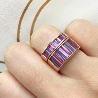 Large Baguette Purple Garnet or White Topaz Stacker Ring engagement