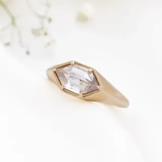 Lennox 2.03 ct Long Hexagon Rustic Diamond Signet Ring in 14K yellow gold by Sarah O. Jewelry